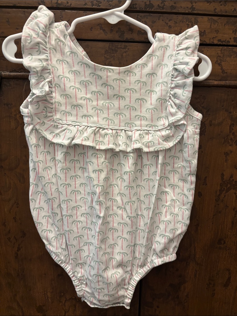 Baby Girls White Palm-Print Ruffle One-Piece Bodysuit